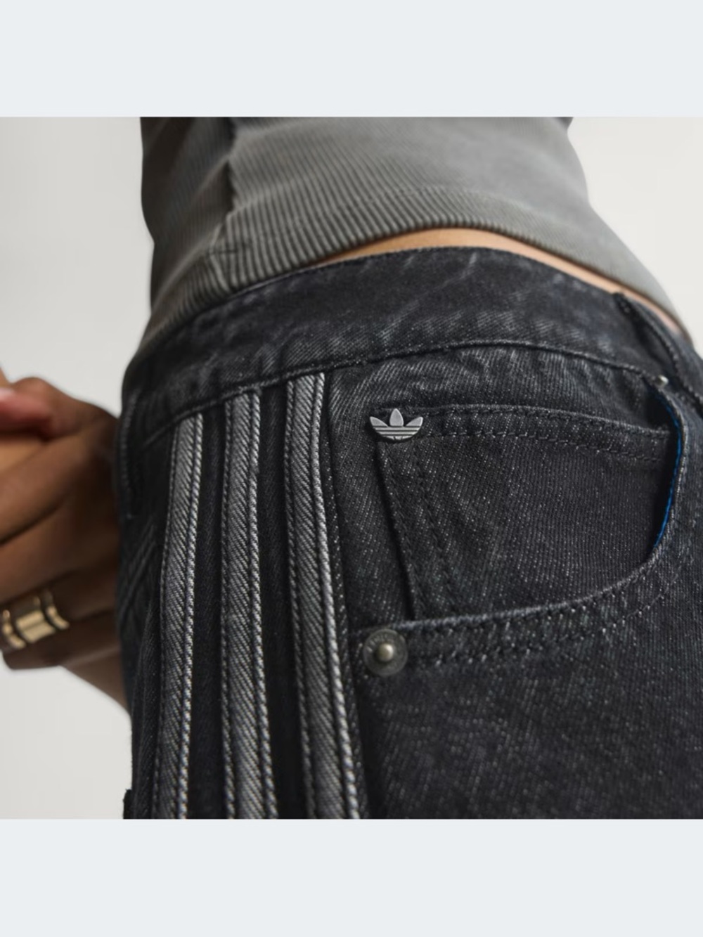 adidas Black Boyfriend Jeans with Triple Stripe Detail